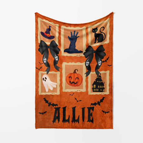 Halloween Spooky Personalised Name Printed Warm Fleece Blanket Decor Soft Gift