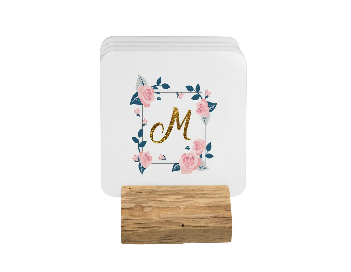 Personalised Name Floral Rose Pink Border Coffee Tea Mug Gift 11oz Mug + Coaster