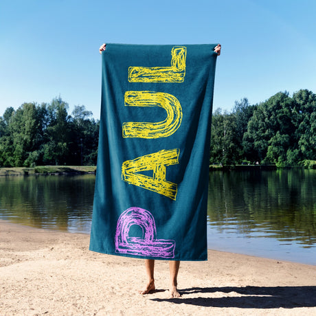 Personalised Any Name Colourful Crayon Coloured Absorbent Beach Bath Sheet Towel