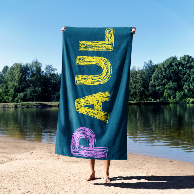 Personalised Any Name Colourful Crayon Coloured Absorbent Beach Bath Sheet Towel
