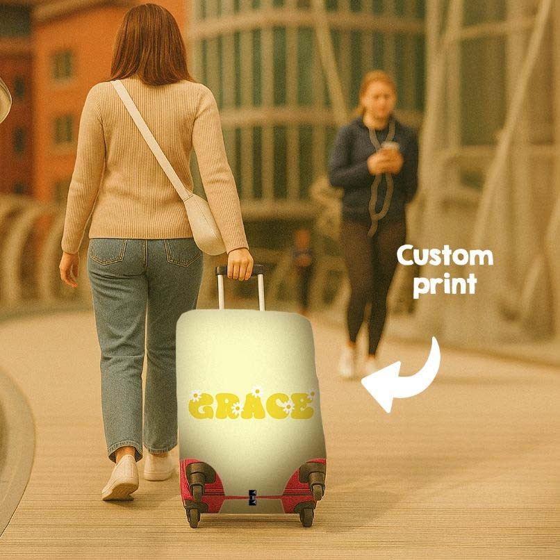 Plain Groovy Daisy Font Name Custom Luggage Cover Personalise Suitcase Protector
