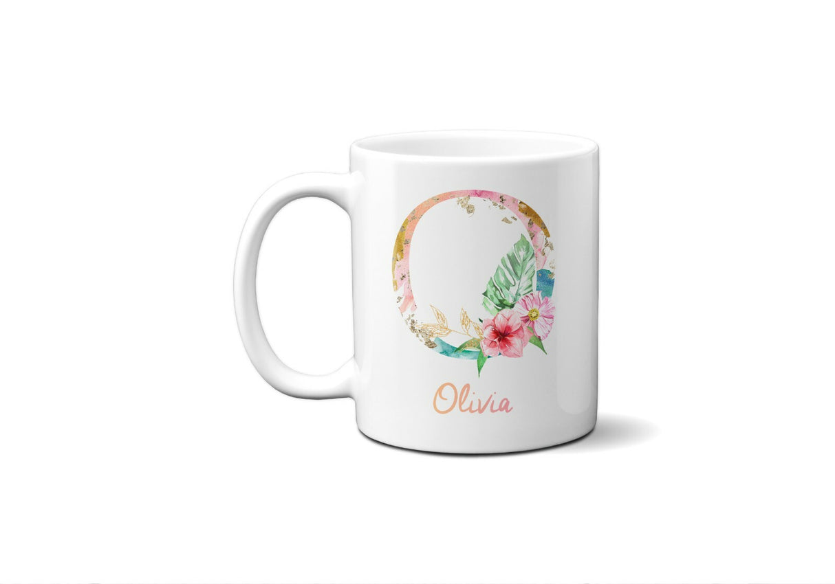 Tropical Alphabet Exotic Floral Name Initial Letter Coffee Mug Gift 11oz Ceramic