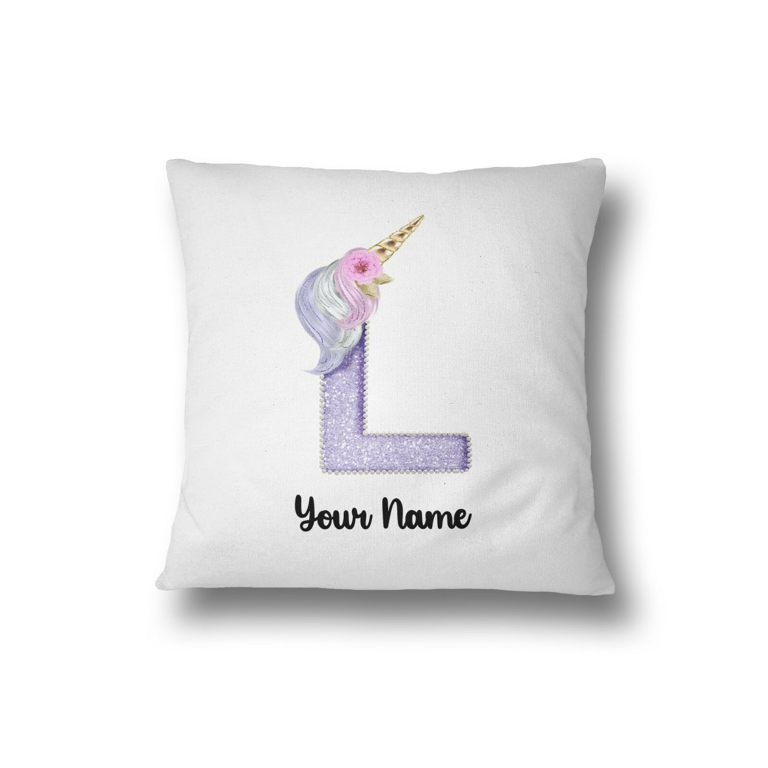 Personalised Unicorn Sparkly Kids Girls Monogram Alphabet Initial Letter Cushion