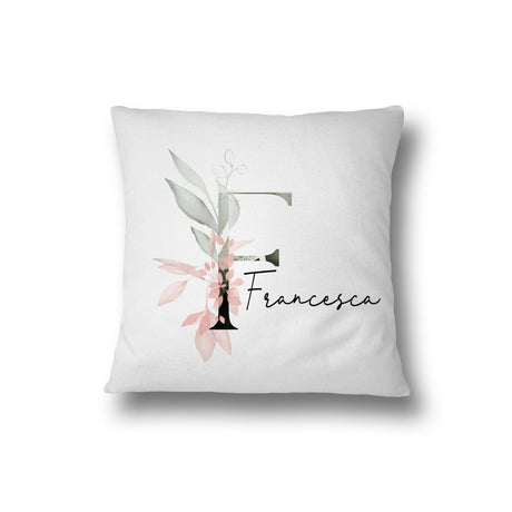 Personalised Gentle Botanical Blush Pink Initial Letter Cushion Cover Pillow