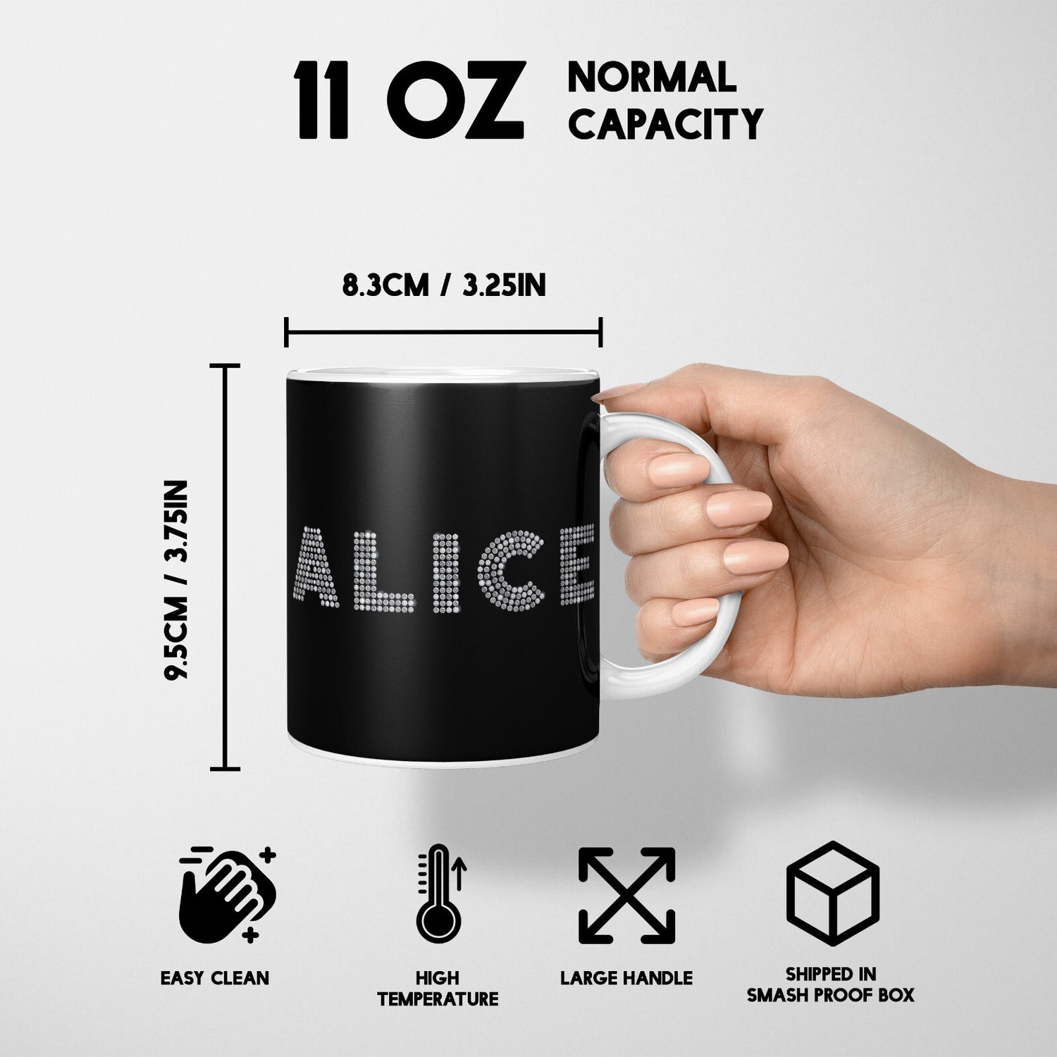 Personalised Name Diamond Gems Bling Font Coffee Tea Mug Coaster Gift Him Her