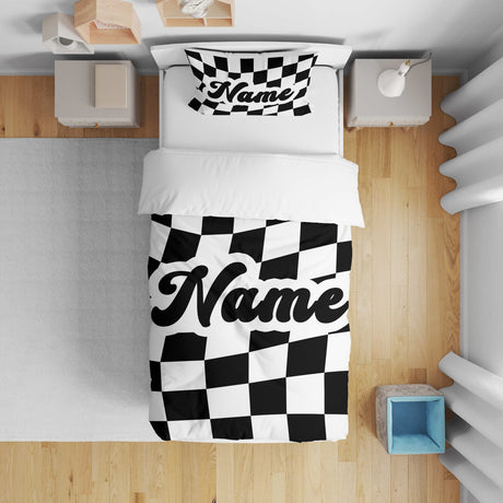 Personalised Custom Name Retro Vans Check Kids Cot Bed Duvet Cover + Pillowcase