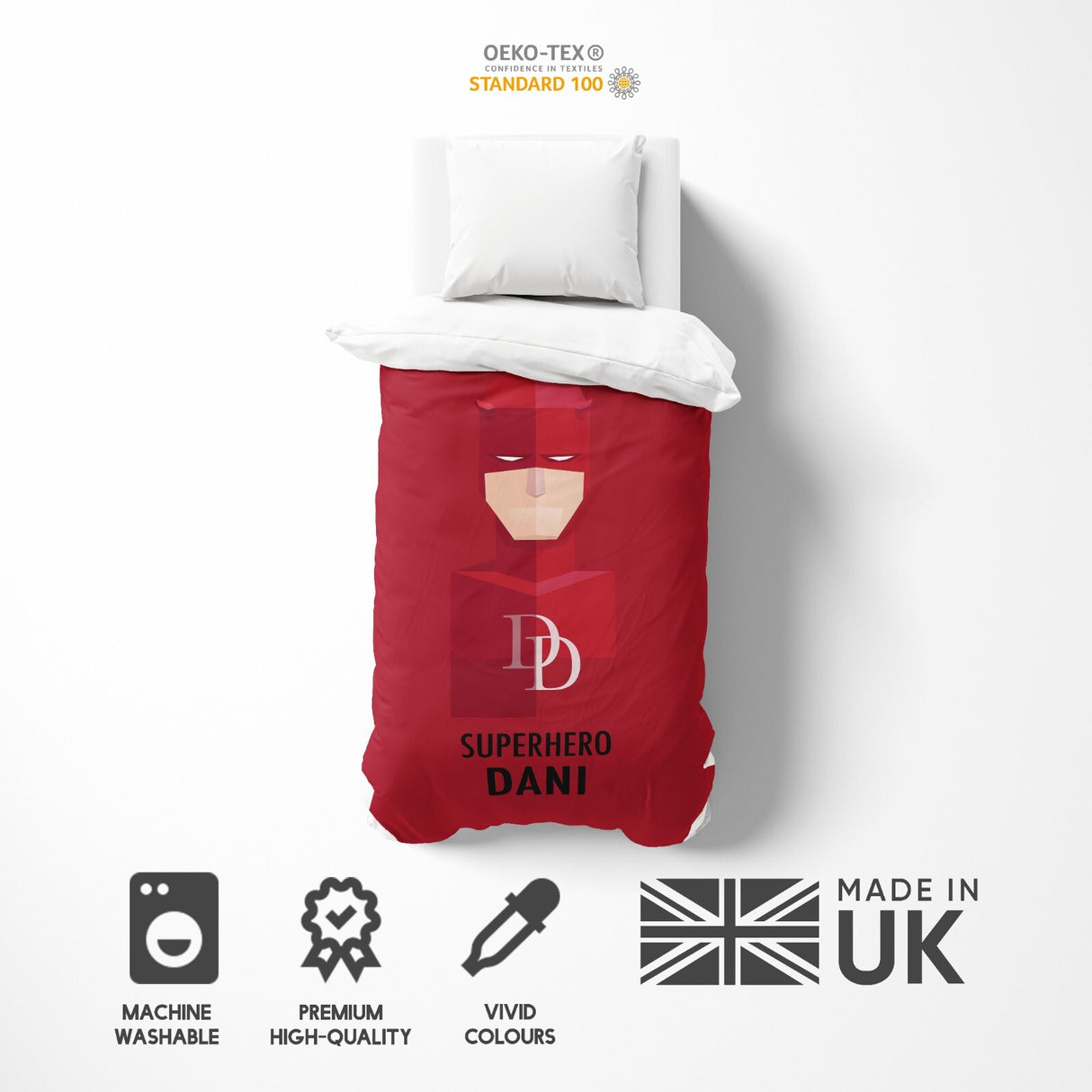 Superhero Personalised Name Custom Colour Single Bed Duvet Cover Pillowcase Set