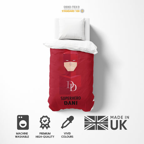 Superhero Personalised Name Custom Colour Single Bed Duvet Cover Pillowcase Set