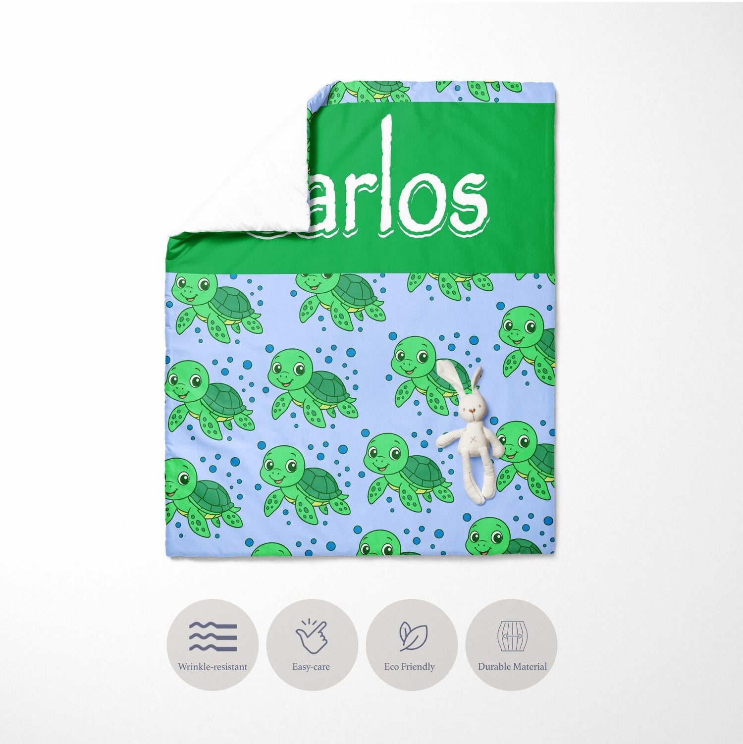 Personalised Custom Name Cartoon Baby Turtles Cot Bed Duvet Cover + Pillowcase