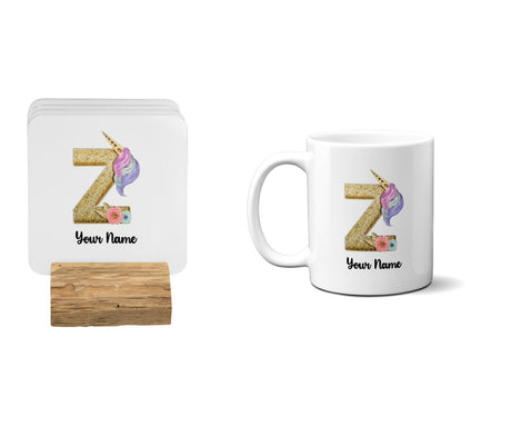 Personalised Unicorn Sparkly Kids Girls Monogram Alphabet Initial Letter Mug