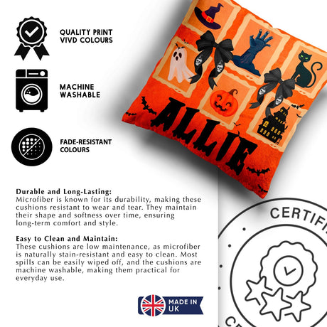 Halloween Spooky Personalised Name Printed Square Fillled Zipped Cushion Throw