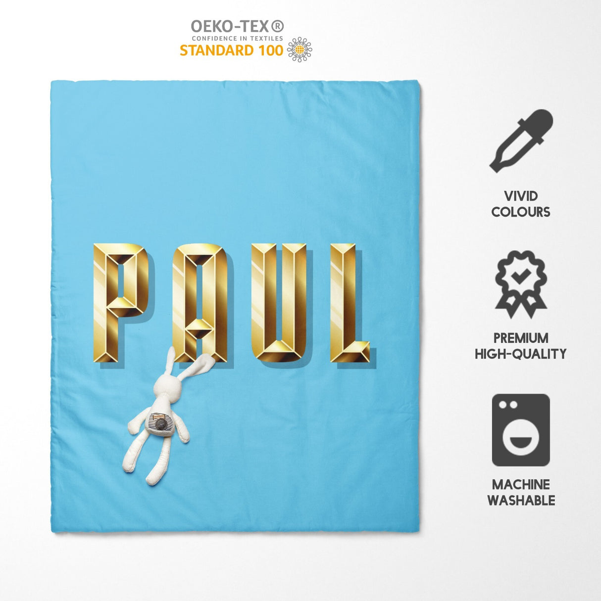 Personalised Name Gold Brick Letters Font Kids Cot Bed Duvet Cover + Pillowcase