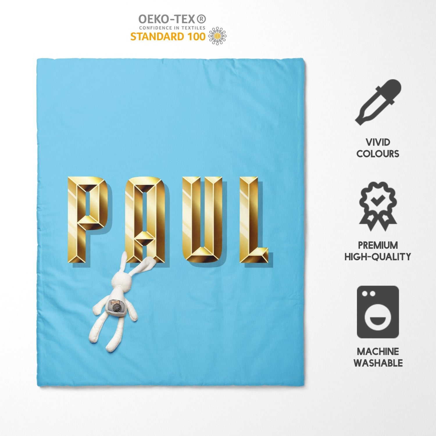 Personalised Name Gold Brick Letters Font Kids Cot Bed Duvet Cover + Pillowcase