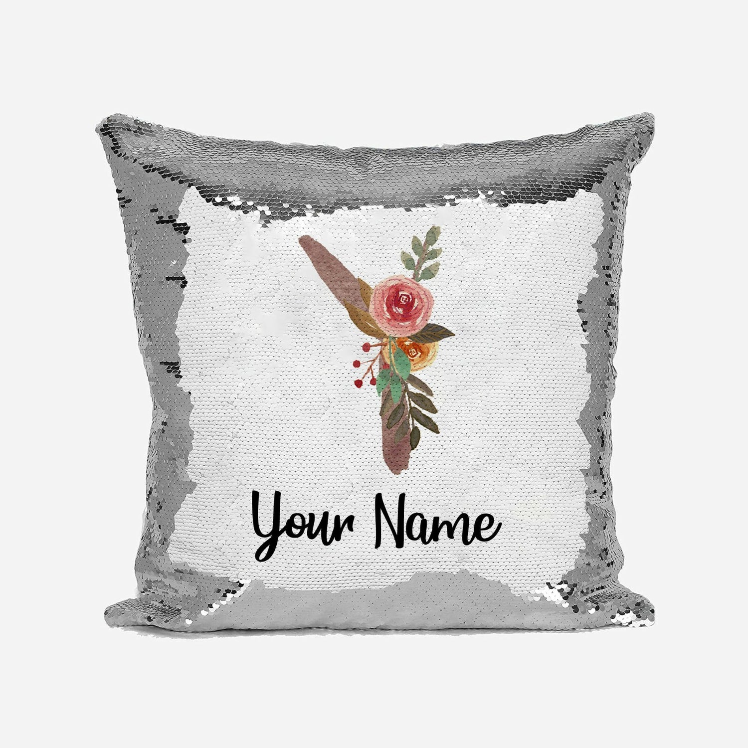 Personalised Floral Watercolour Effect Alphabet Sequin Magic Cushion + Pillow