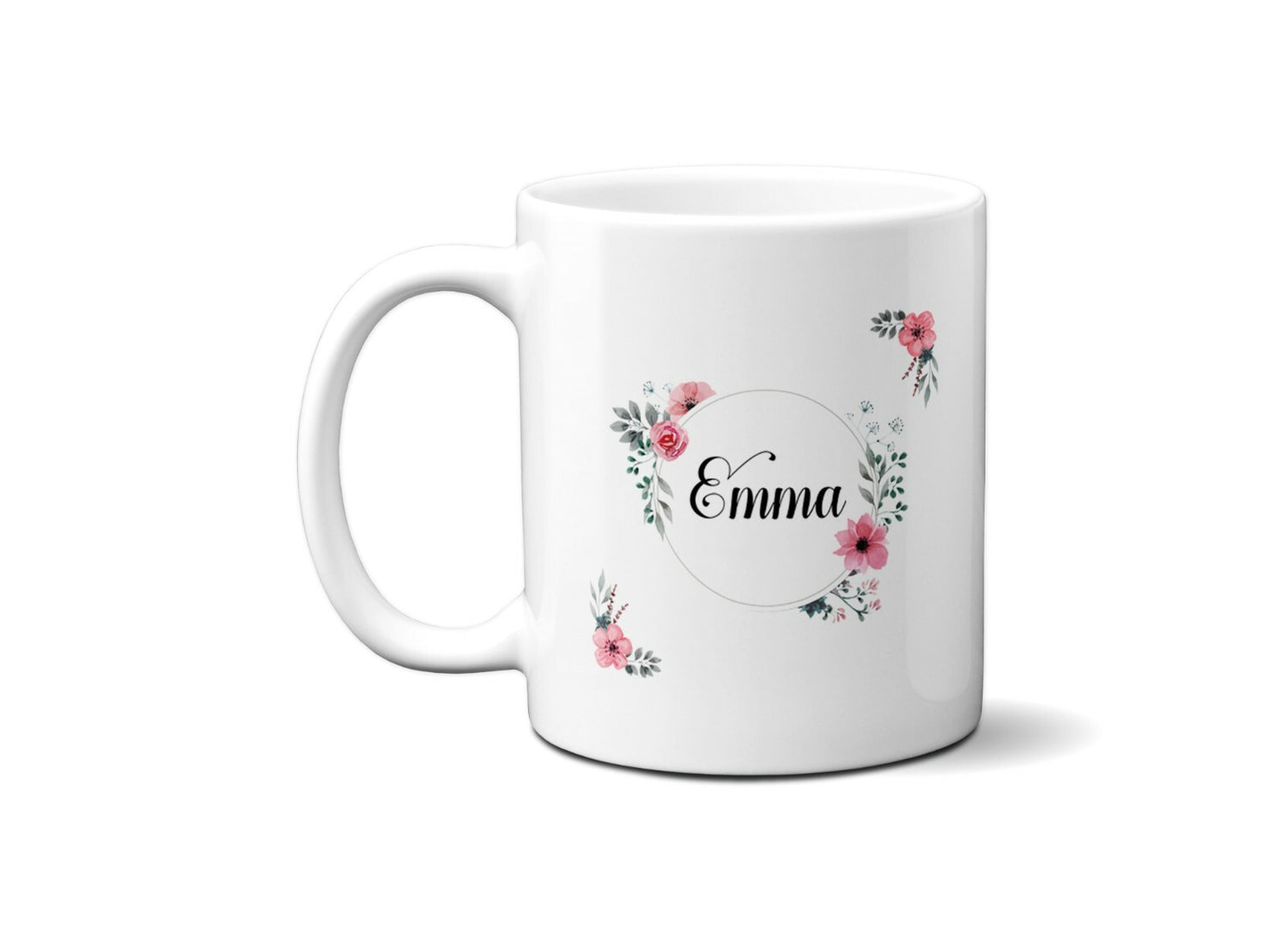 Floral Circle Wreath Border Pink Coffee Tea Mug 11oz Mug And Coaster Set Option