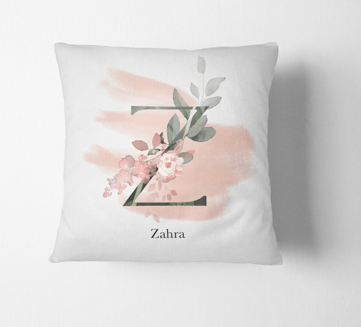 Personalised Gentle Blush Floral Pink Name Monogram Cushion Cover Case & Insert