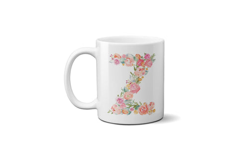 Personalised Alphabet Floral Name Initial Letter Coffee Mug Gift 11oz Ceramic