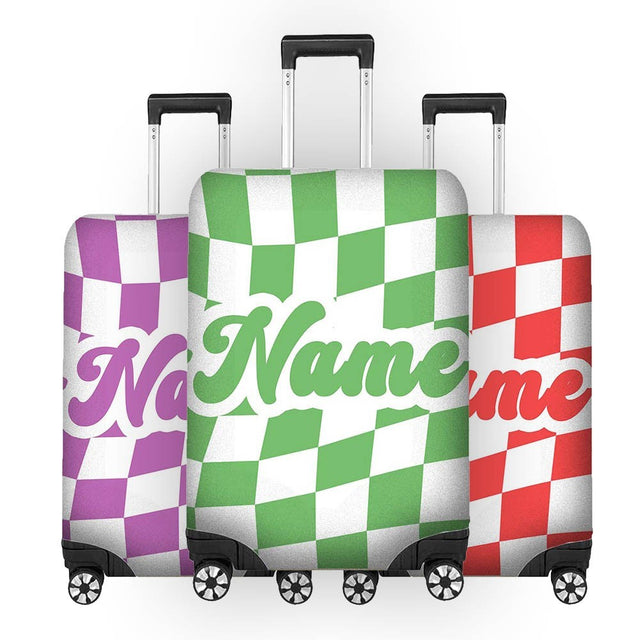 Retro Vans Checker Name Gift Custom Luggage Cover Personalise Suitcase Protector