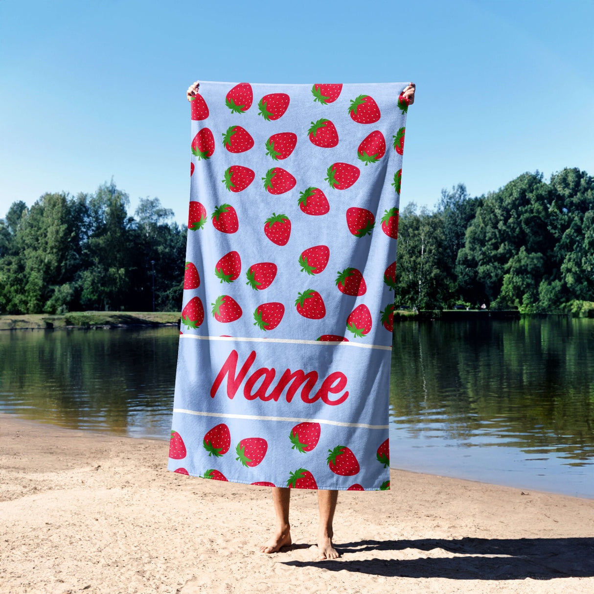 Custom Colour + Name Strawberries Fruits Print Absorbent Beach Bath Sheet Towel