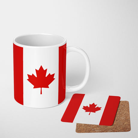 Canada Flag Canadian Design Coffee Tea Mug Cup Set Coaster - Gift Him Her Custom