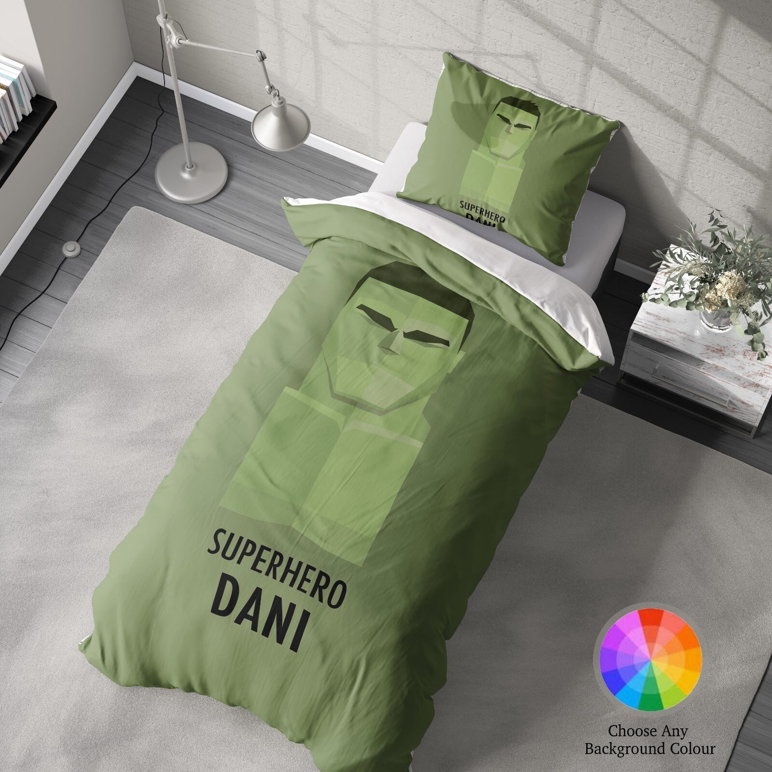 Superhero Personalised Name Custom Colour Single Bed Duvet Cover Pillowcase Set