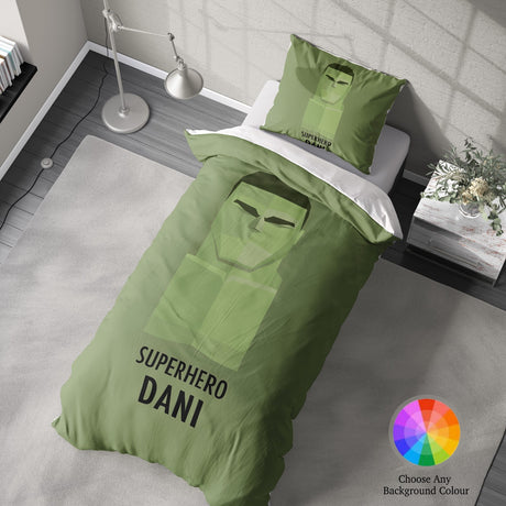 Superhero Personalised Name Custom Colour Single Bed Duvet Cover Pillowcase Set
