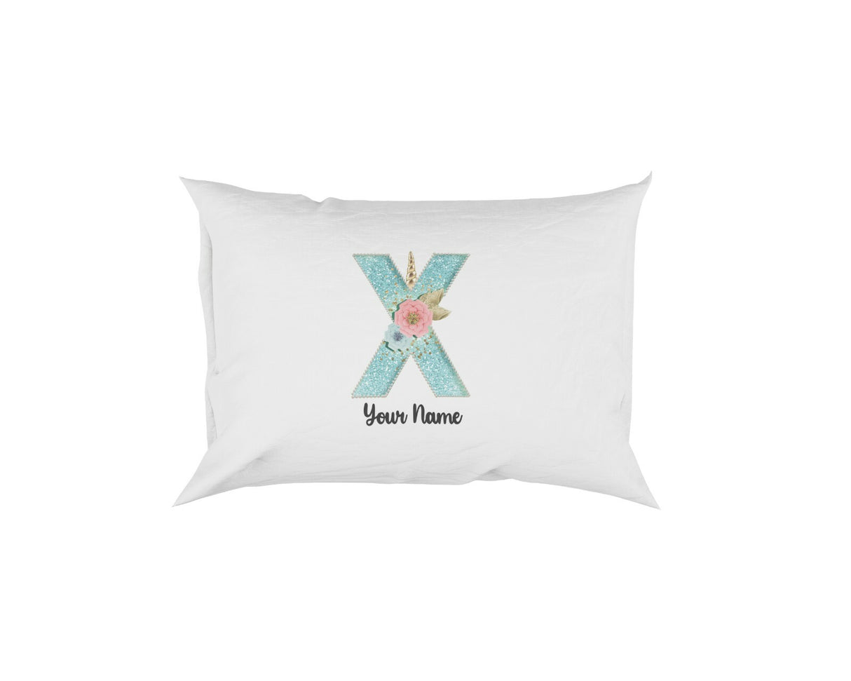 Personalised Unicorn Sparkly Kids Girls Monogram Alphabet Initial Letter Pillow