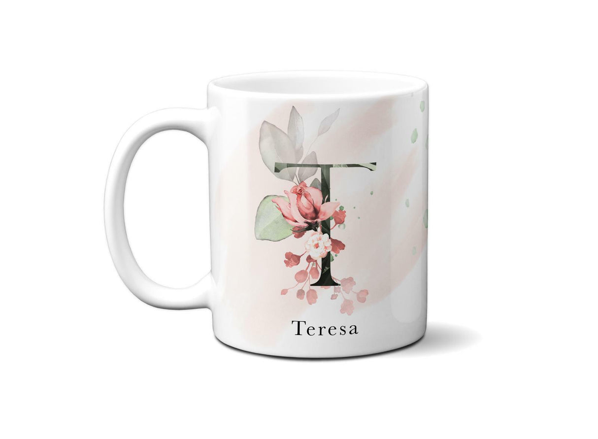 Gentle Touch Blush Pink Design Name Initial Letter Coffee Mug Gift 11oz Ceramic