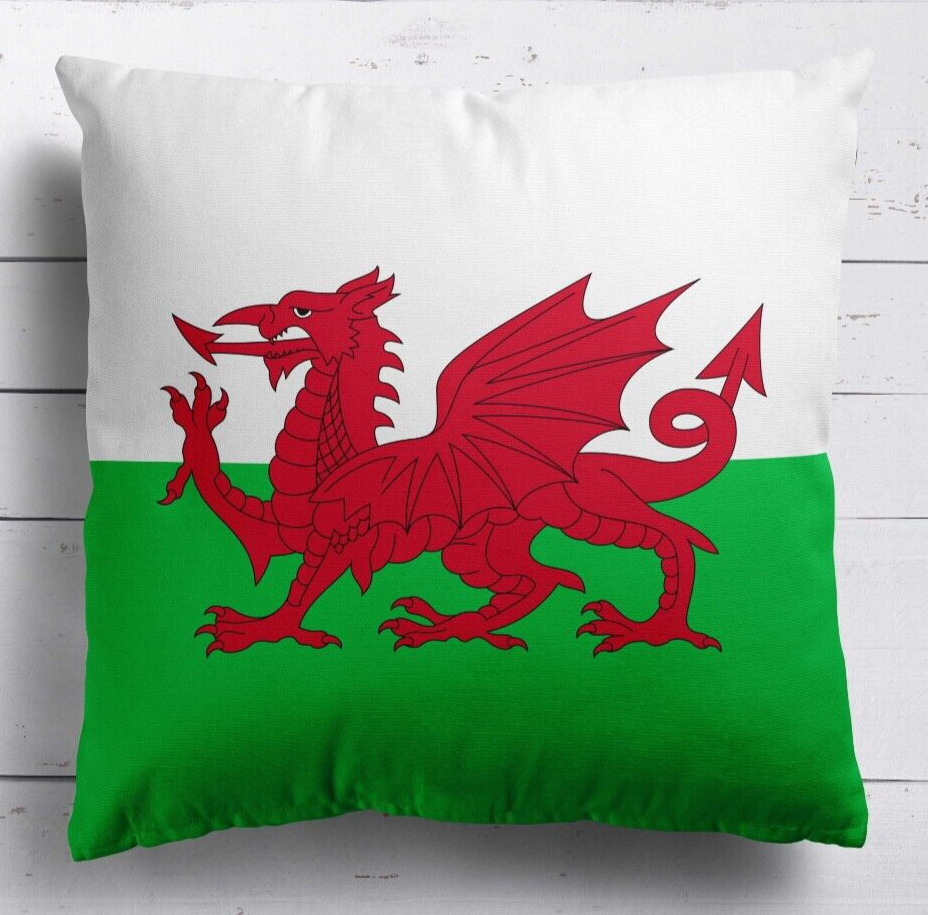 Wales Flag Welsh Dragon Soft Square Filled Cushion Decorative Throw Various Size