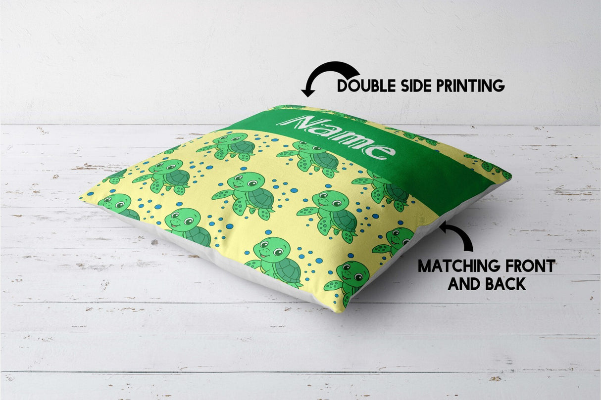 Personalised Custom Name Cartoon Baby Turtles Square Fill Zipped Cushion Throw