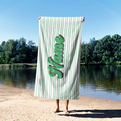 Personalised Custom Name Stripe Retro Font Soft Absorbent Beach Bath Sheet Towel