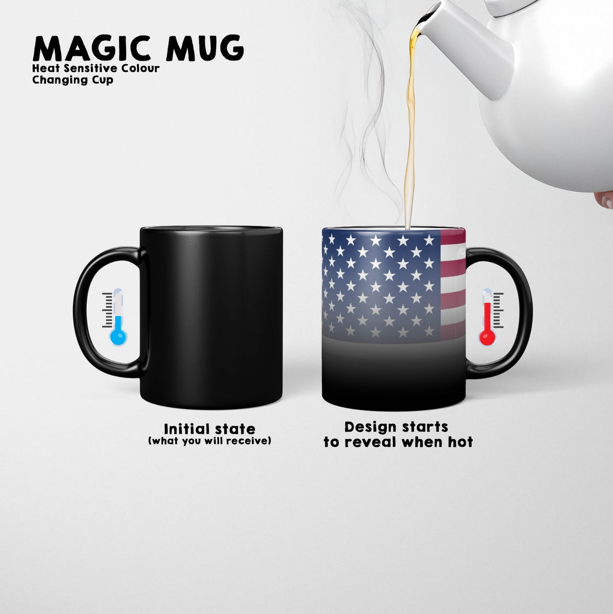USA Flag America Design Tea Gift Heat Sensitive Magic Colour Changing Mug Custom