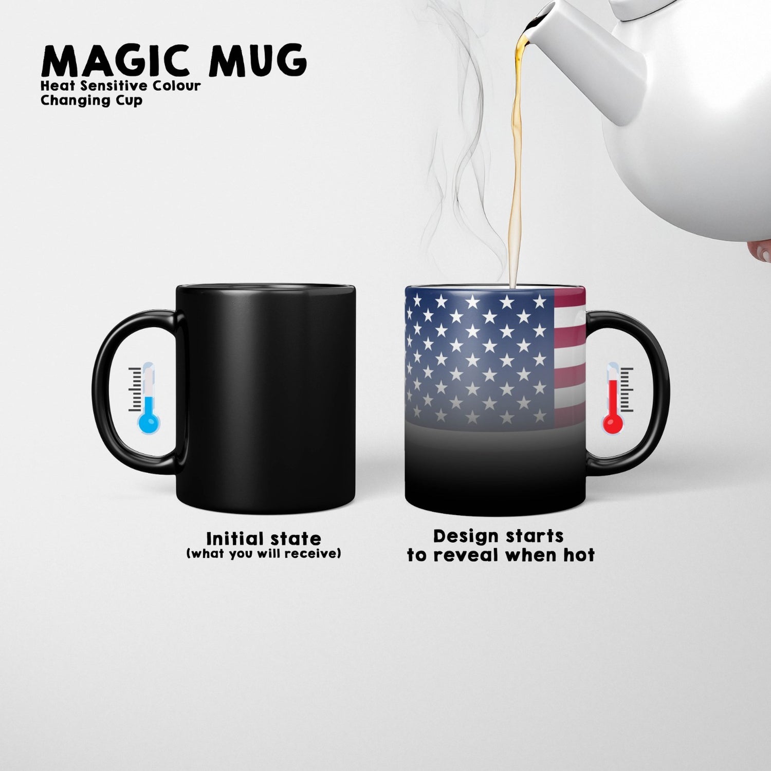 USA Flag America Design Tea Gift Heat Sensitive Magic Colour Changing Mug Custom