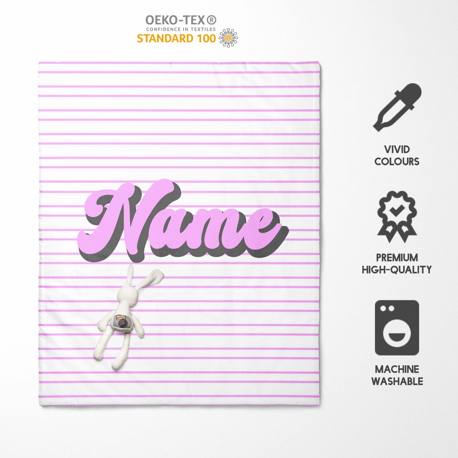 Personalised Custom Name Colour Stripe Retro Cot Bed Duvet Cover + Pillowcase