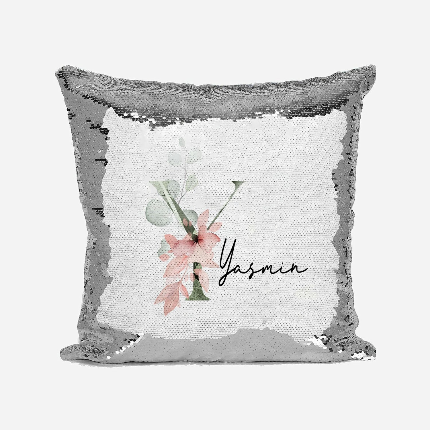 Personalised Gentle Botanical Blush Sequin Magic Cushion Cover + Pillow Kids