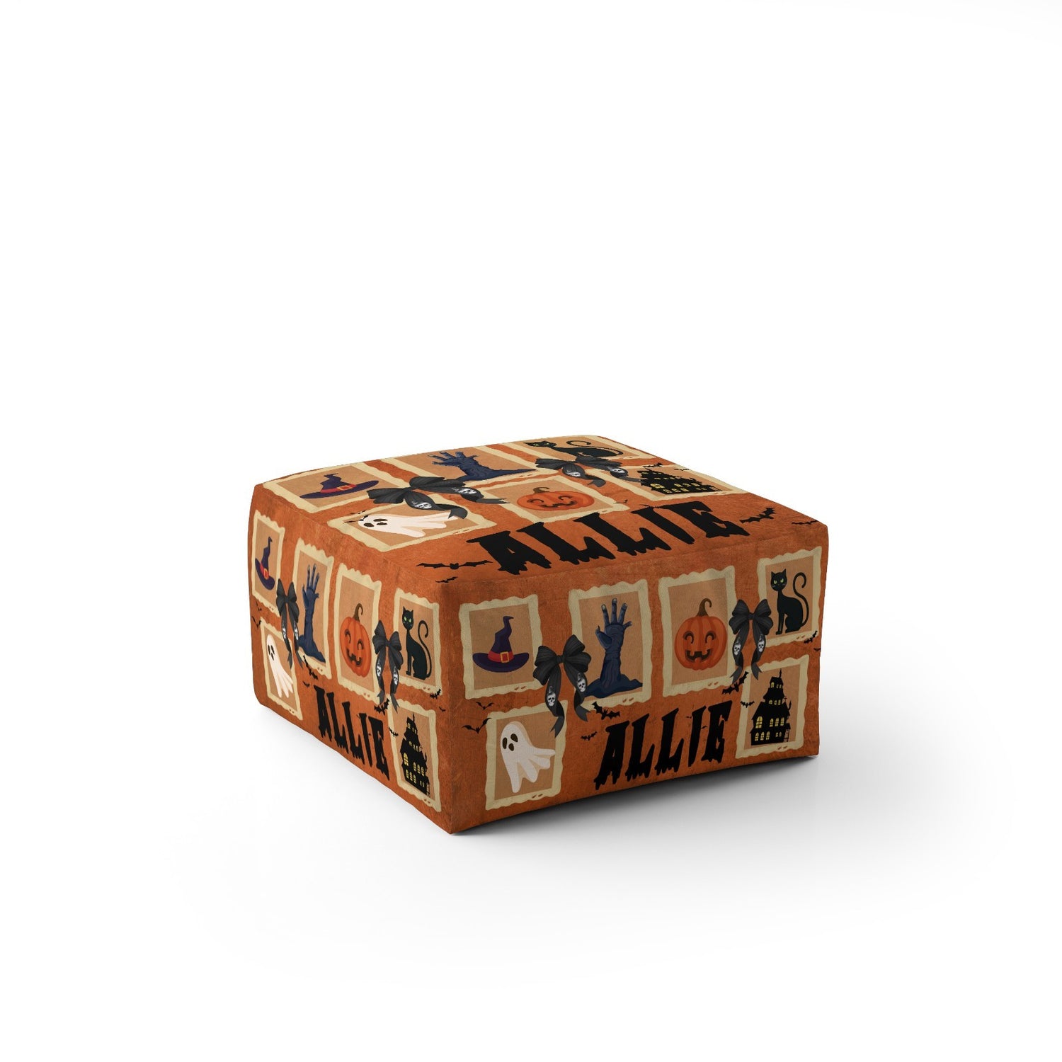 Halloween Spooky Personalised Custom Name Ottoman Filled Pouffe Washable Cover