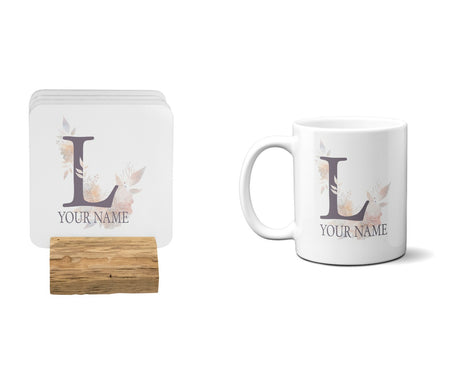 Personalised Misty Dusty Pastel Alphabet Floral Name Initial Letter Coffee Mug