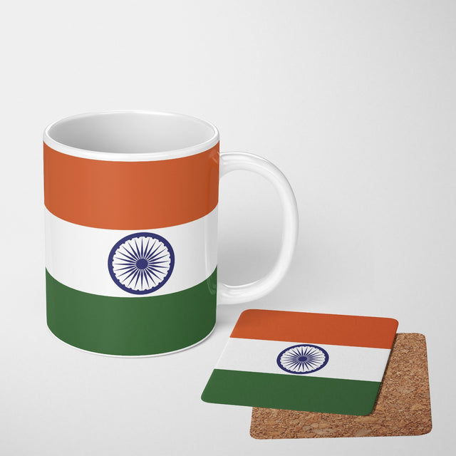 Indian Flag India Custom Printed Coffee Tea Mug Cup Set Coaster Gift Him Her