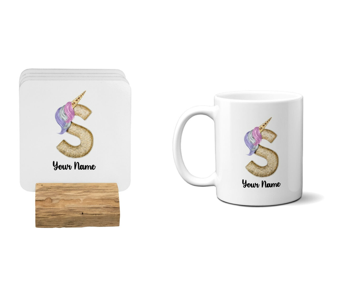 Personalised Unicorn Sparkly Kids Girls Monogram Alphabet Initial Letter Mug