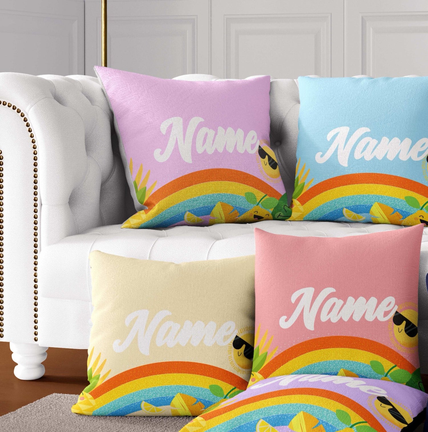 Personalised Custom Name + Colour Summer Tropic Square Fill Zipped Cushion Throw