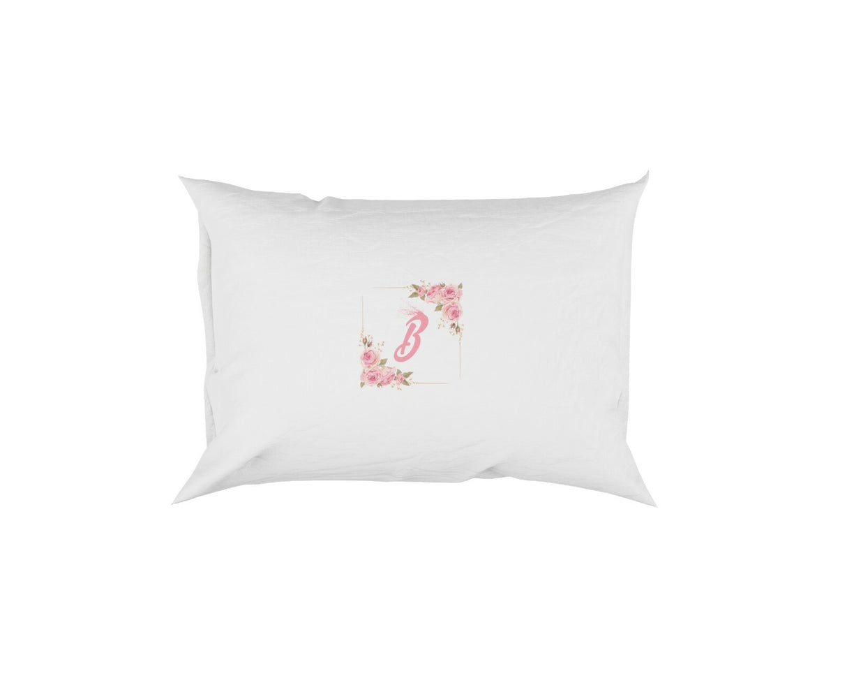 Floral Roses Square Border Initial Soft Pillowcase Pillow Case Cover