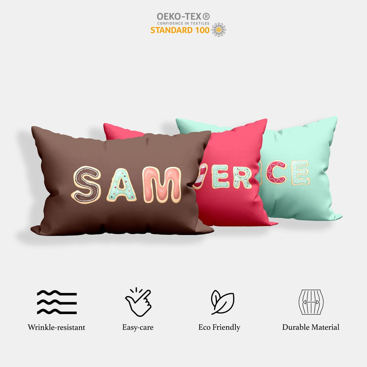 Personalised Name Cookie Alphabet Font Customised Printed Soft Pillowcase Pillow