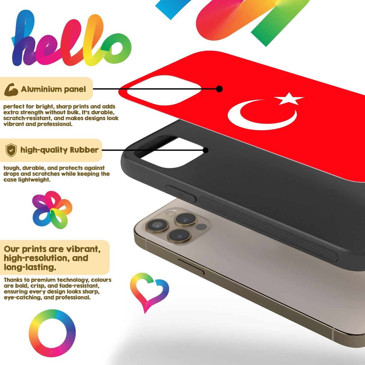 Turkey Flag Turkish Printed iPhone Case - Black TPU Cover Protector Custom Gift