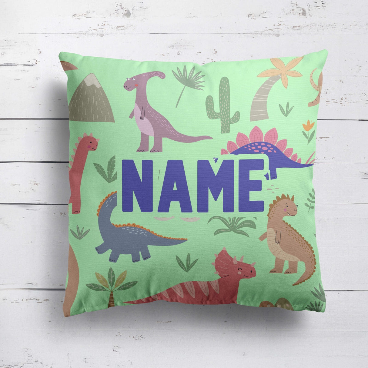 Personalised Custom Name Dinosaurs Clip Art Square Filled Zipped Cushion Throw