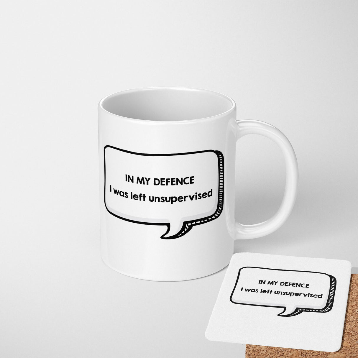 In My Defence Rude Cheeky Funny Gift Coffee Tea Mug + Coaster Option For Him Her