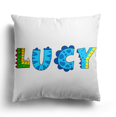 Personalised Name Dinosaur Alphabet Print Soft Square Filled Cushion Throw Decor