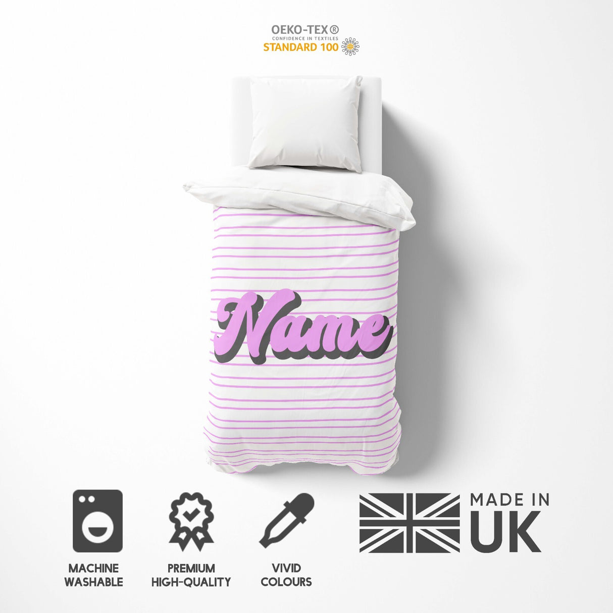 Personalised Custom Name Colour Stripe Retro Single Bed Duvet Cover + Pillowcase
