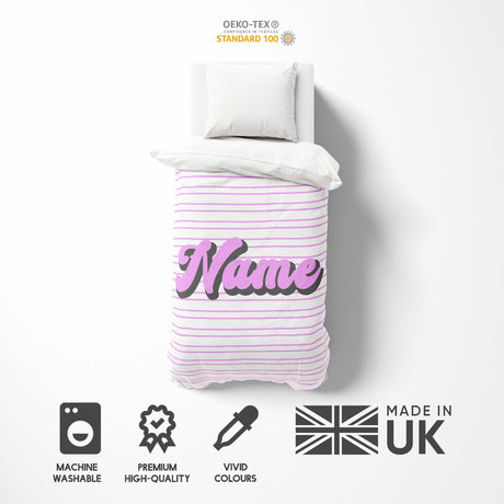 Personalised Custom Name Colour Stripe Retro Single Bed Duvet Cover + Pillowcase