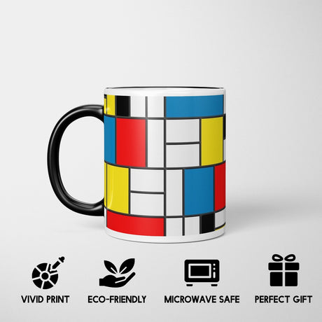 Piet Mondrian Design Heat Sensitive Magic Colour Changing Mug Novelty Drink Cup
