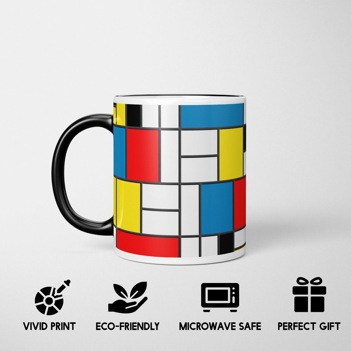 Piet Mondrian Design Heat Sensitive Magic Colour Changing Mug Novelty Drink Cup